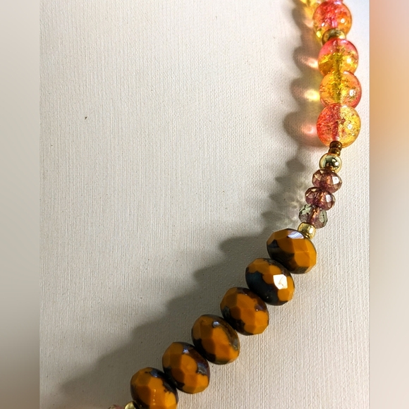 Orange Jade, Czech And Glass Beads and Orange Crystal AB Necklace - Picture 6 of 9